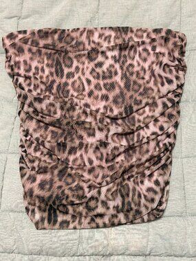 Anthropologie Pink Leopard Print Ruched Strapless Top Size Large NWT 💕
